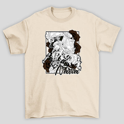 Camiseta Básica Unissex Navia Rosas Guarda Chuva Genshin