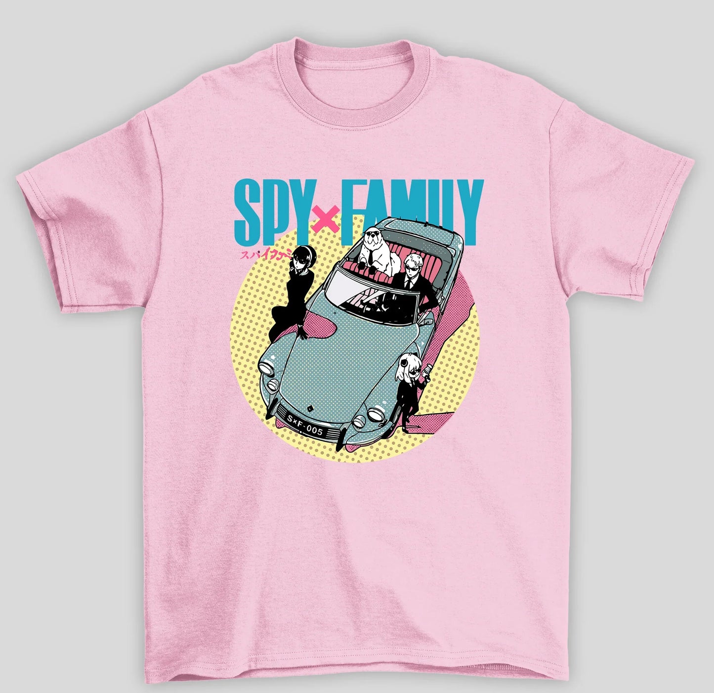 Camiseta Básica Unissex Spy x Family Carro- rosa bebe