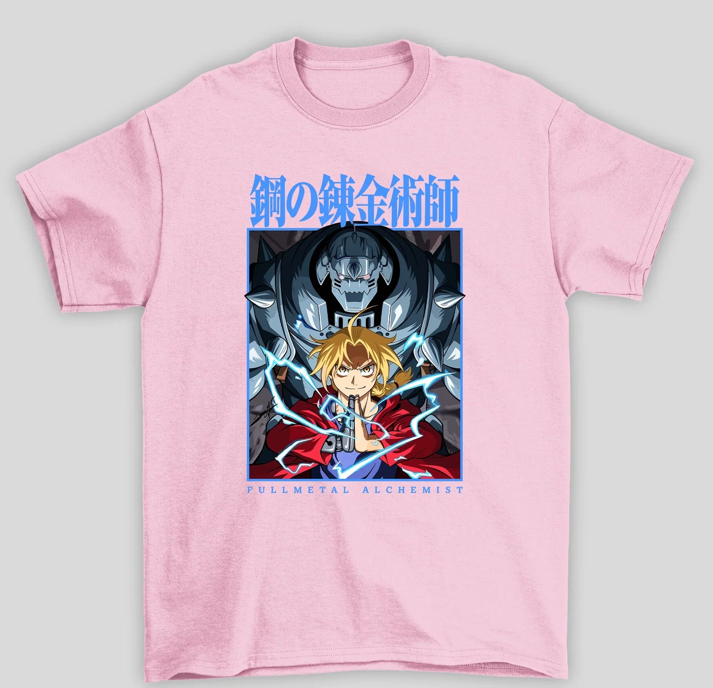 Camiseta Básica Unissex Fullmetal Alchemist Edward e Alphonse- ROSA BEBE