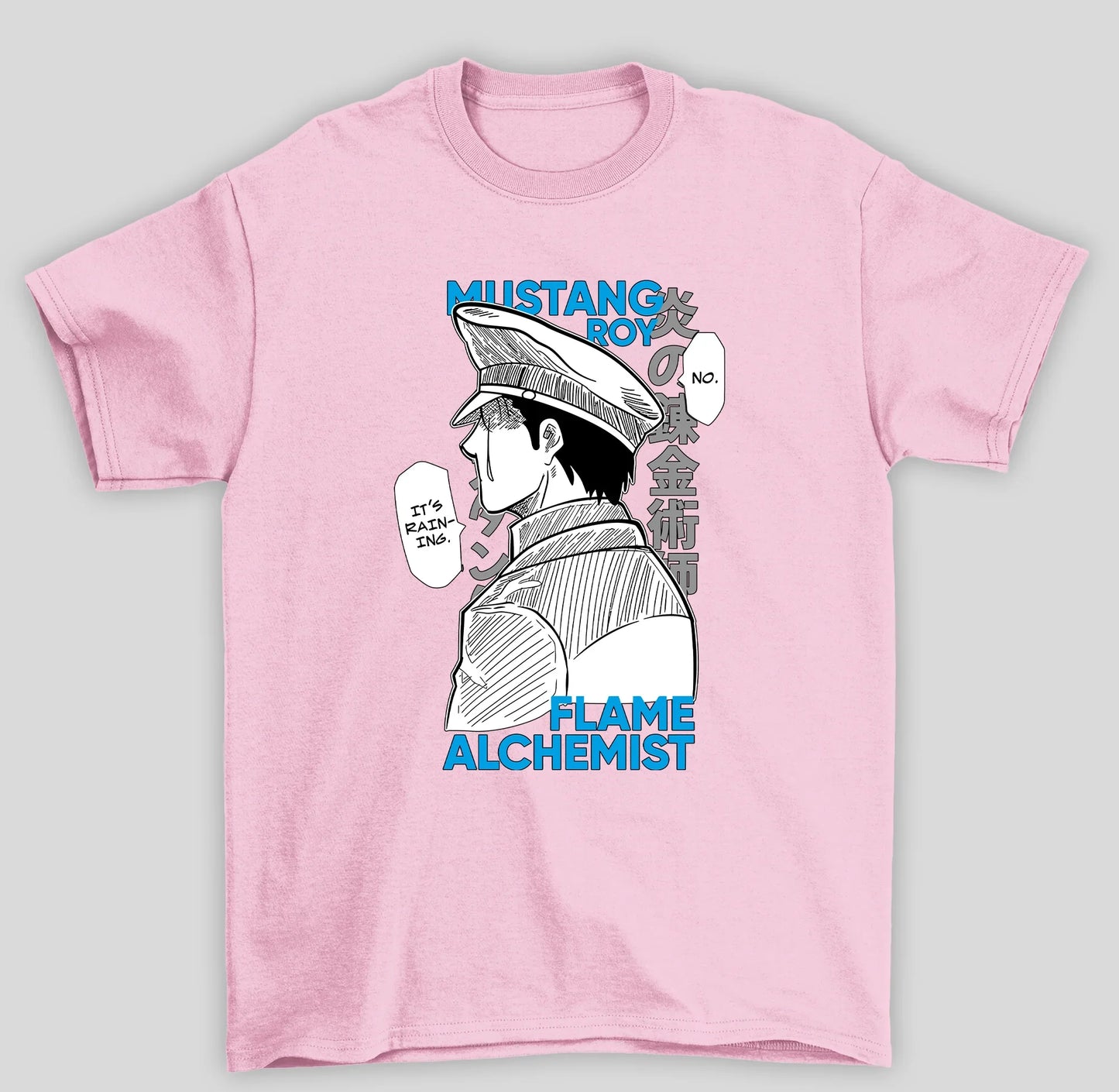 Camiseta Básica Unissex Fullmetal Alchemist Roy Mustang I'ts Raining