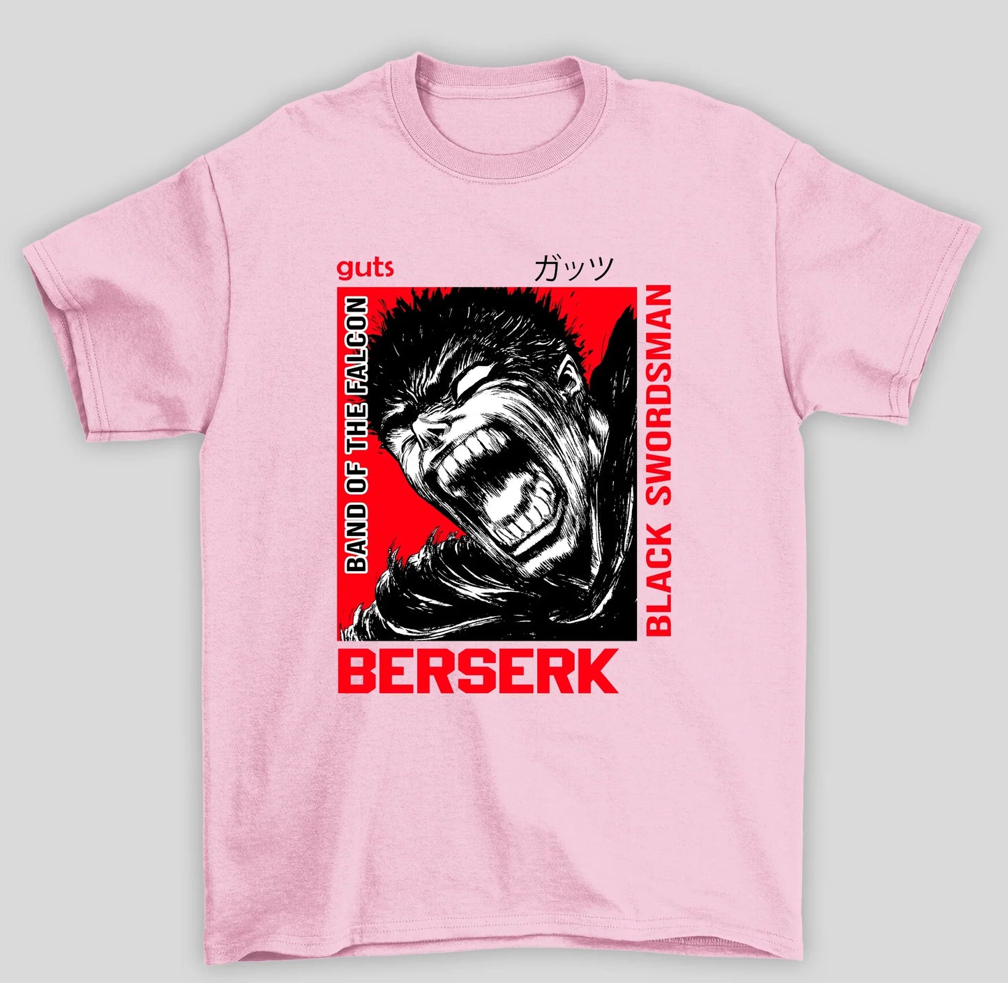 Camiseta Básica Unissex Berserk Black Swordsman Guts- ROSA BEBE