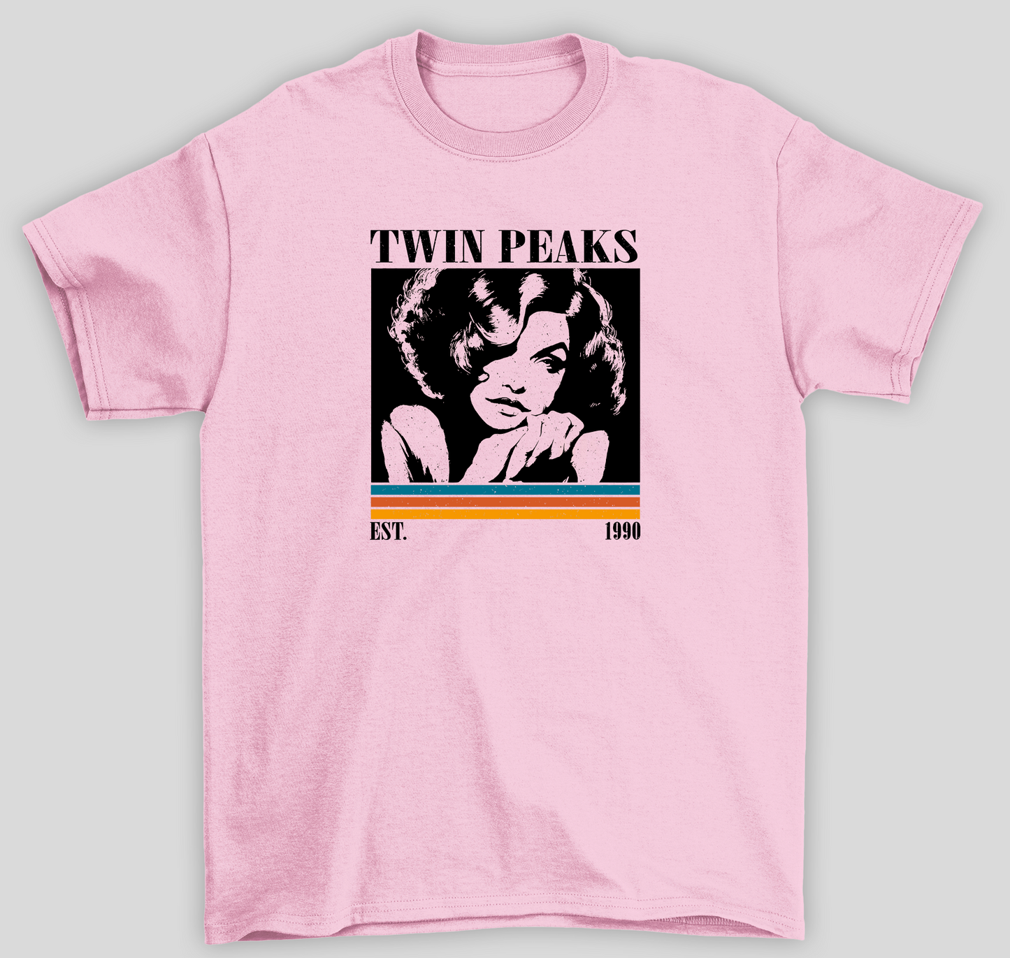 Camiseta Básica Unissex Twin Peaks Est 1990- rosa bebe