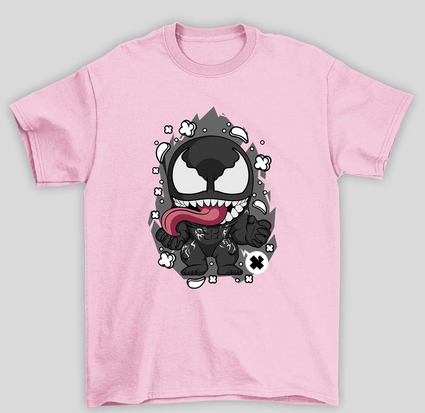 Camiseta Básica Unissex Venom Chibi Fofo- rosa bebe