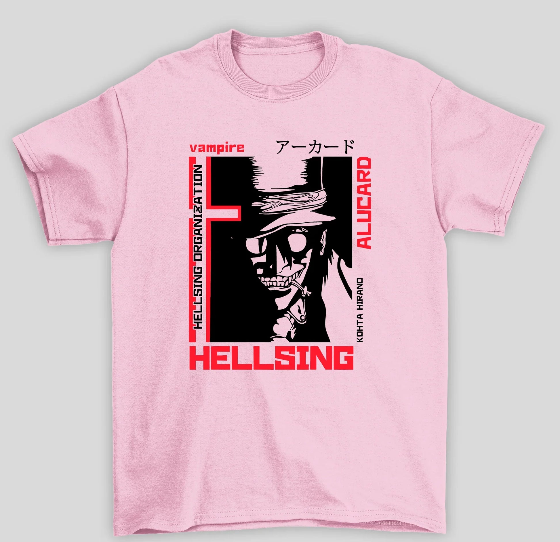 Camiseta Básica Unissex Alucard Hellsing Organization Anime- rosa bebe