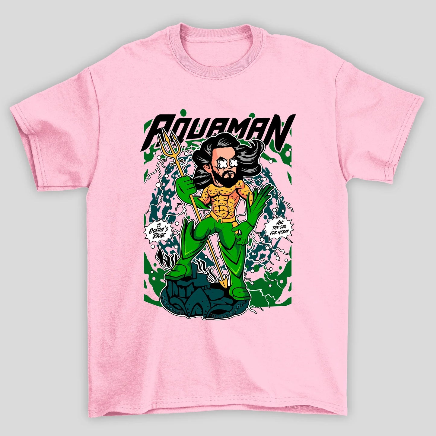 Camiseta Básica Unissex Aquaman Tridente Cartoon