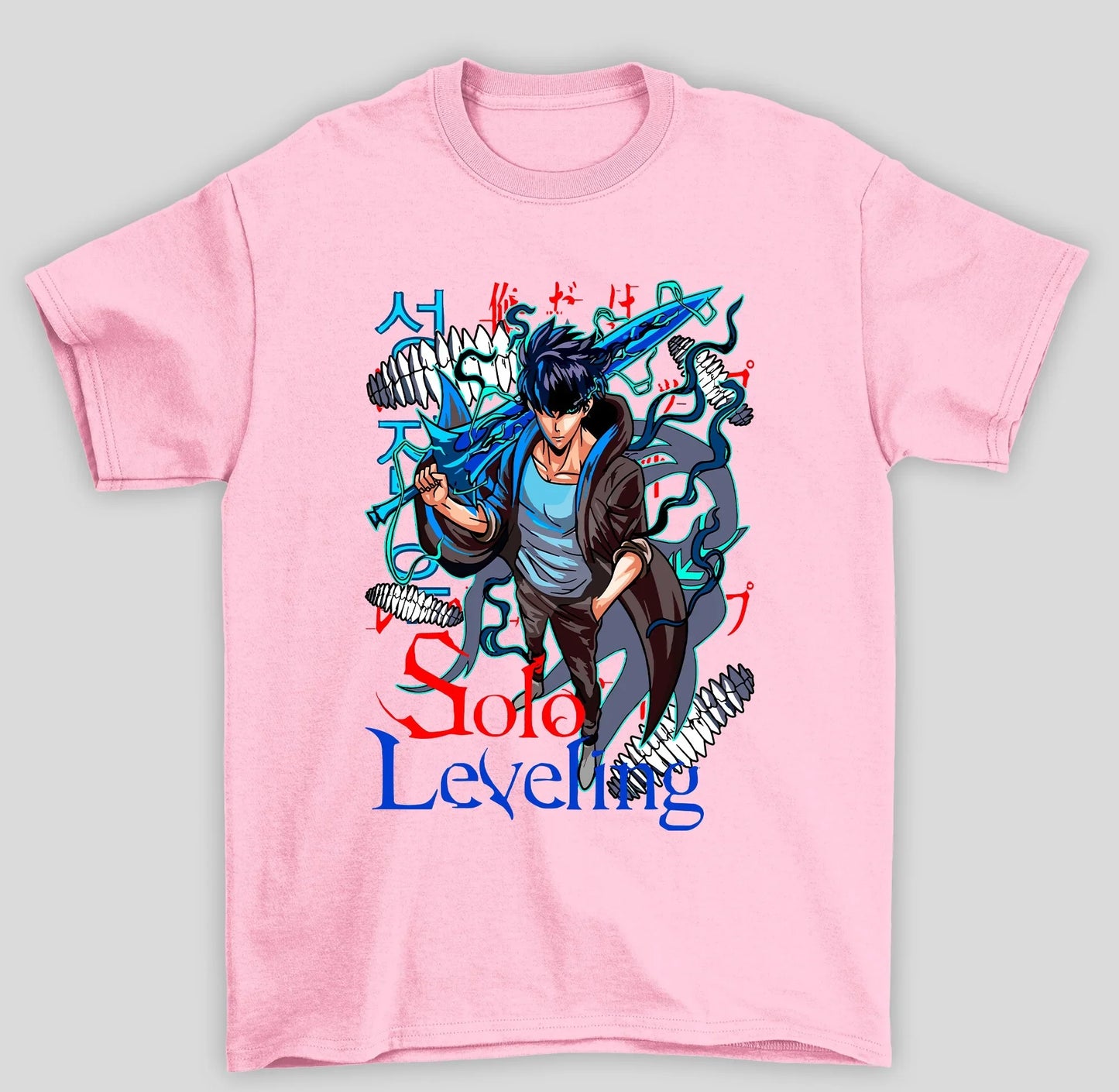 Camiseta Básica Unissex Solo Leveling Sung Espada Azul