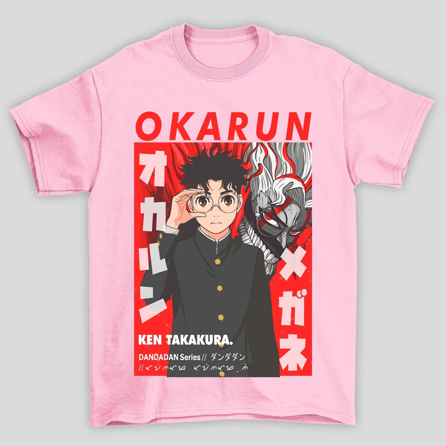 Camiseta Básica Unissex Dandadan Okarun Kanji Vermelho
