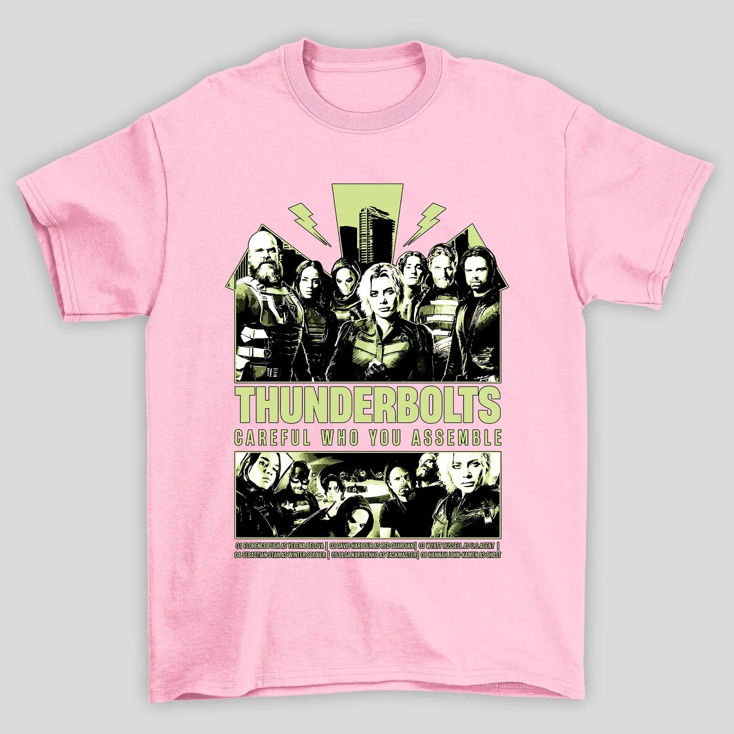 Camiseta Básica Unissex Thunderbolts Careful Who You Assemble