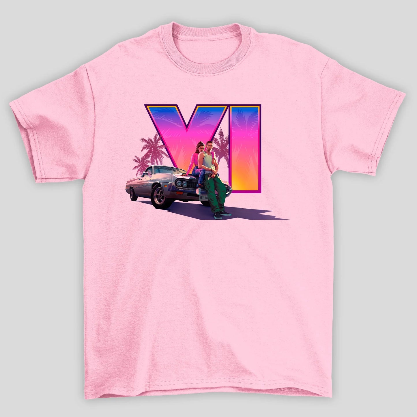 Camiseta Básica Unissex GTA Lucia E Jason Camionete Logo