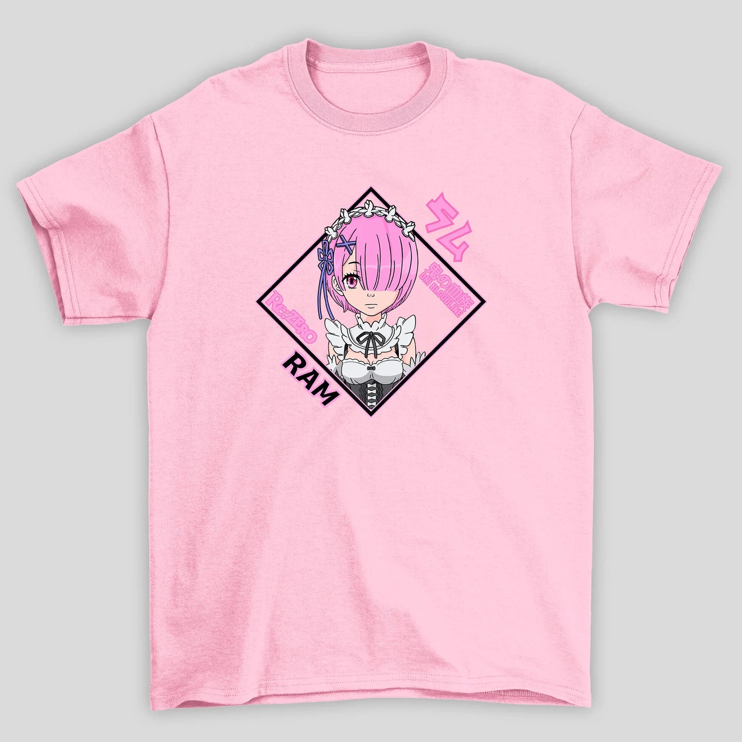Camiseta Básica Unissex Ram Rosto Kanji Re Zero