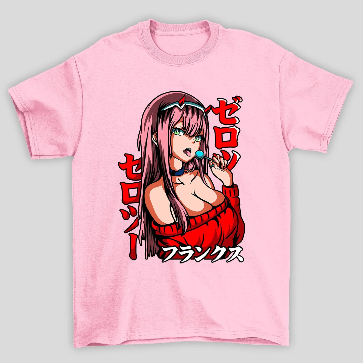 Camiseta Básica Unissex Zero Two Pirulito Kanji Darling In The Franxx