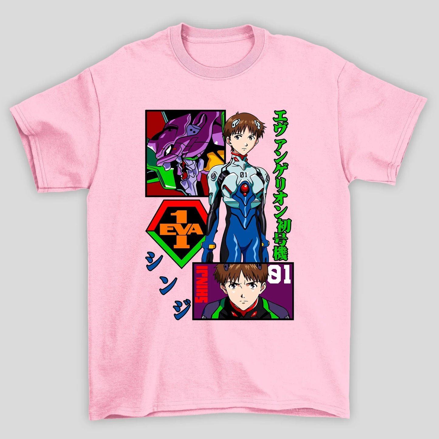 Camiseta Básica Unissex Shinji EVA01 Kanji Evangelion