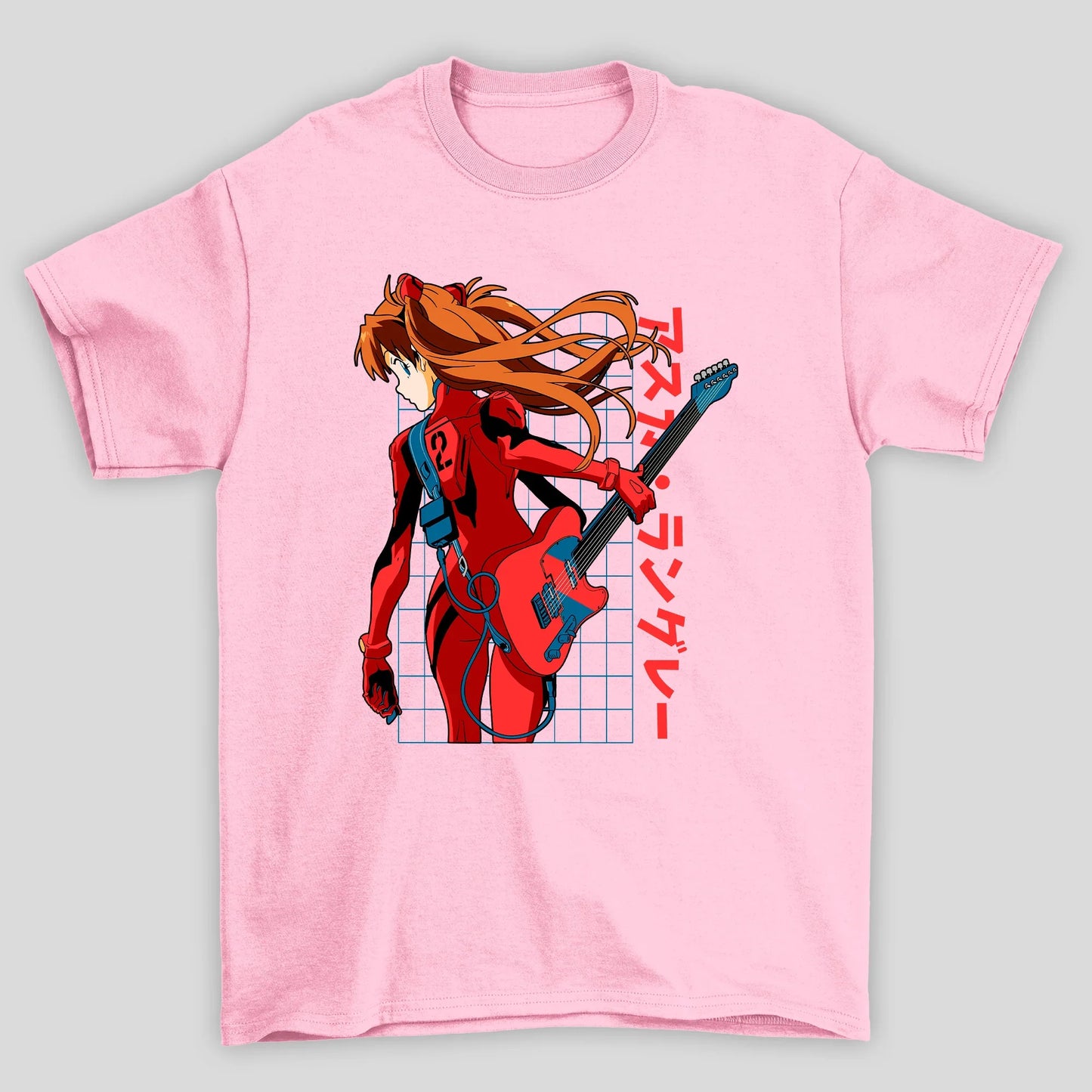 Camiseta Básica Unissex Asuka Guitarra Kanji Evangelion