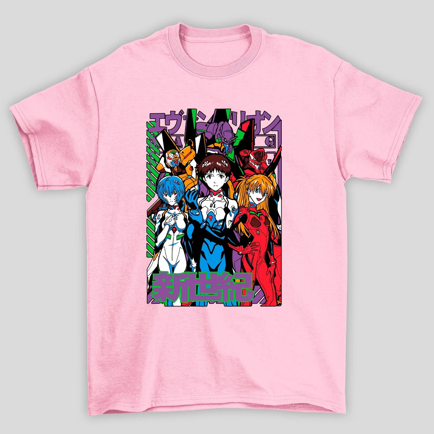 Camiseta Básica Unissex Rei Shinji Asuka Mechas Kanji Evangelion