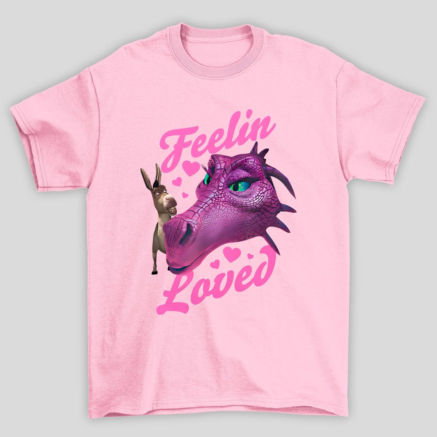 Camiseta Básica Unissex Feelin Loved Burro Dragão Shrek