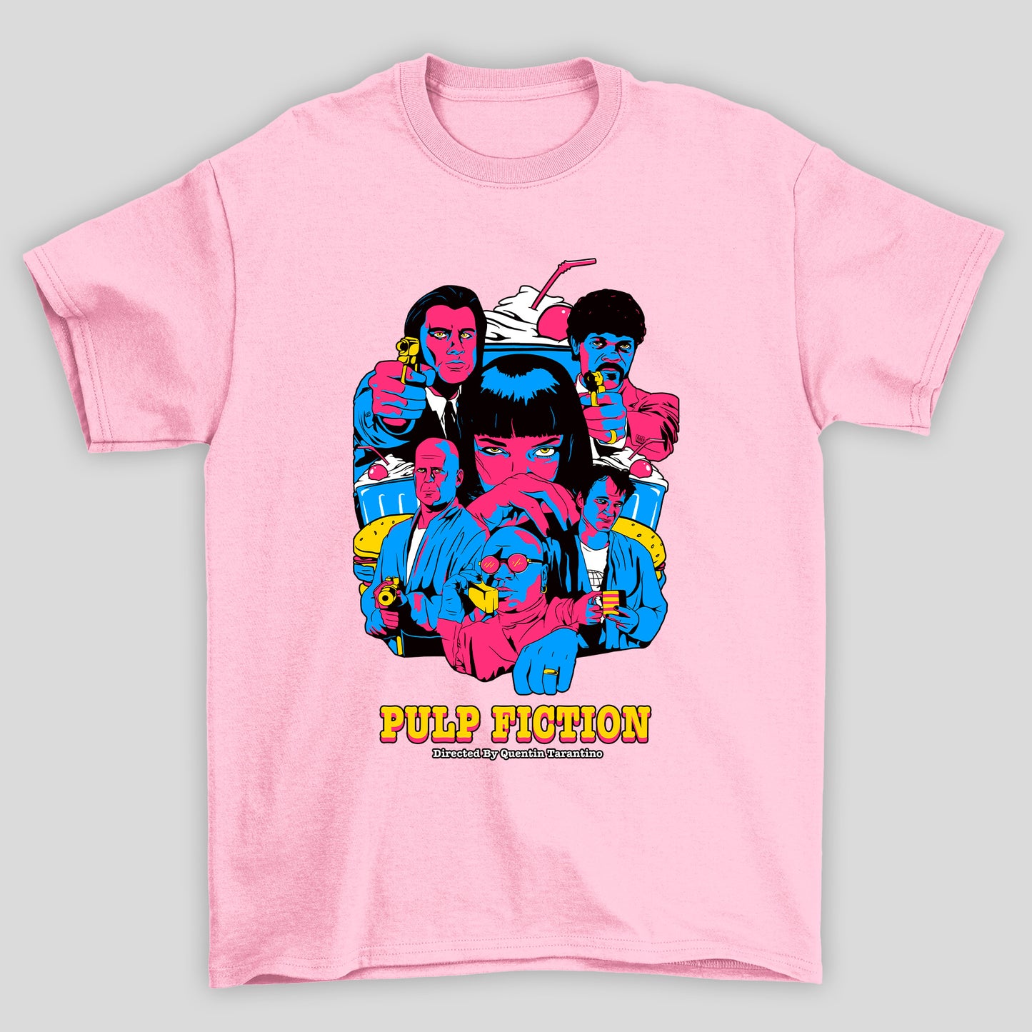 Camiseta Básica Unissex Arte Pop Azul Magenta Pulp Fiction