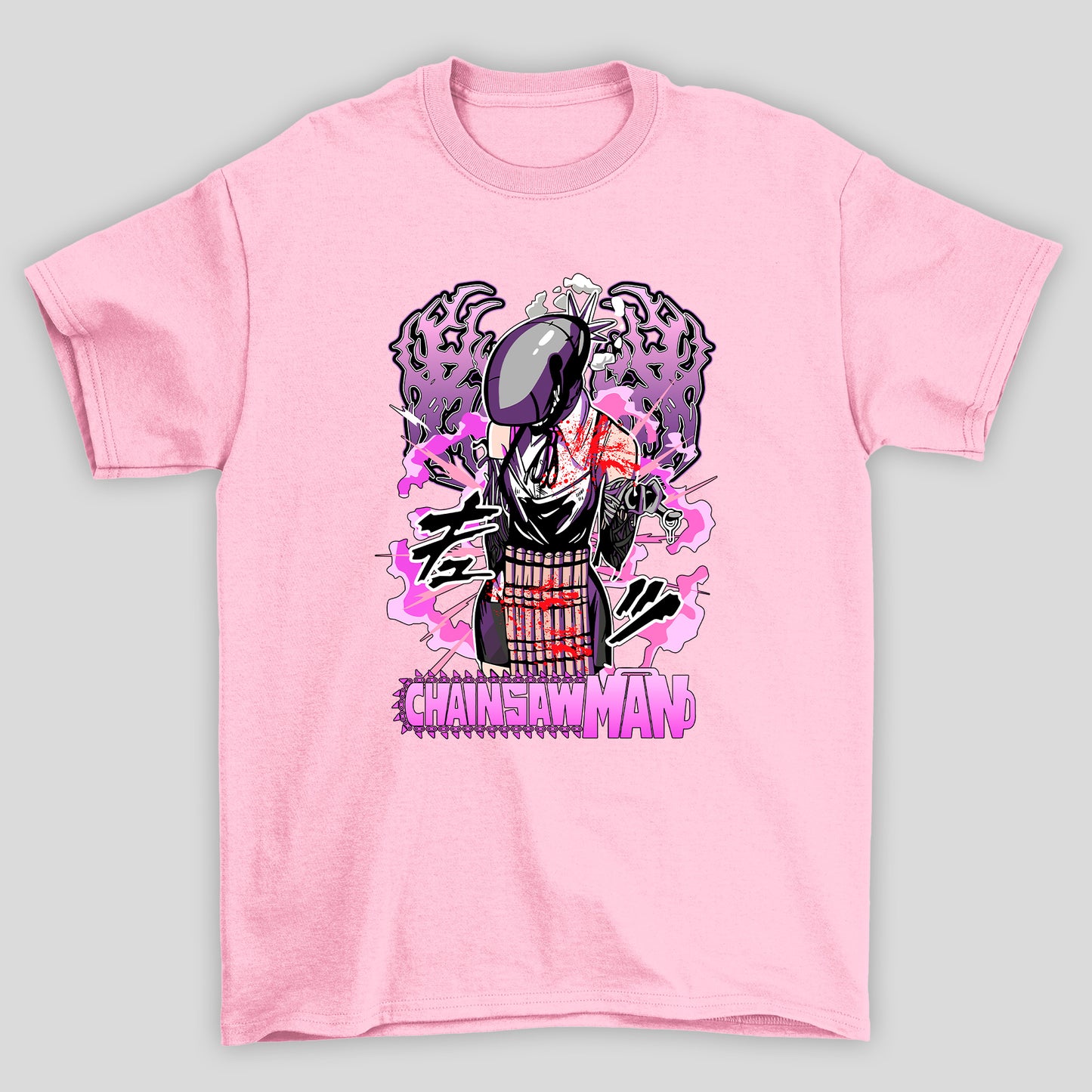 Camiseta Básica Unissex Chainsaw Man Bomba Fumaça Kanji