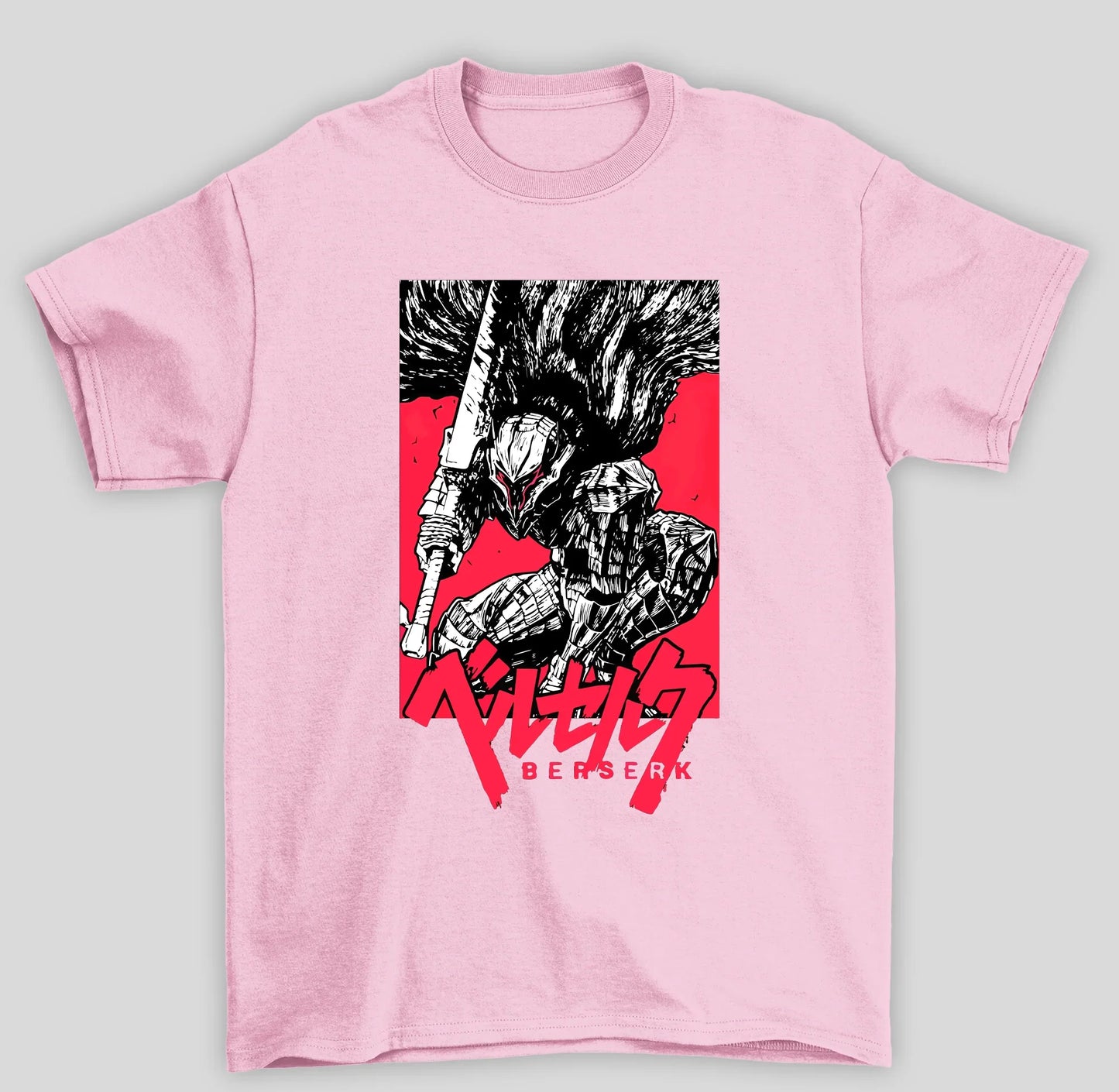 Camiseta Básica Unissex Berserk Guts Manga Anime- ROSA BEBE