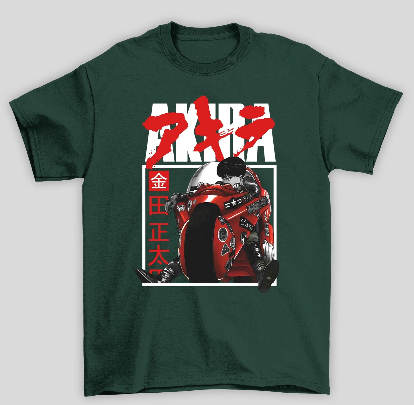Camiseta Básica Unissex Akira Kaneda Neo Tokio Motoqueiro Anime- verde