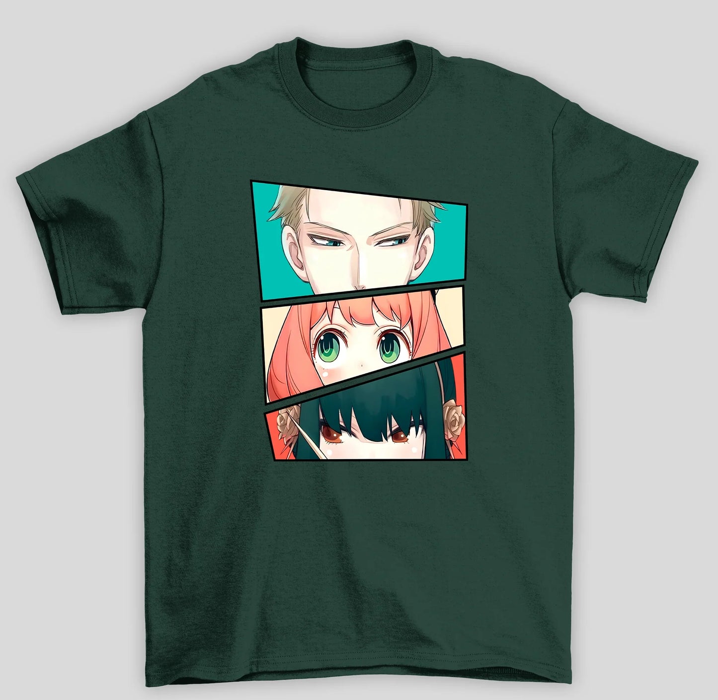 Camiseta Básica Unissex Spy x Family Anya Japonês anime Personagens Rostos- verde