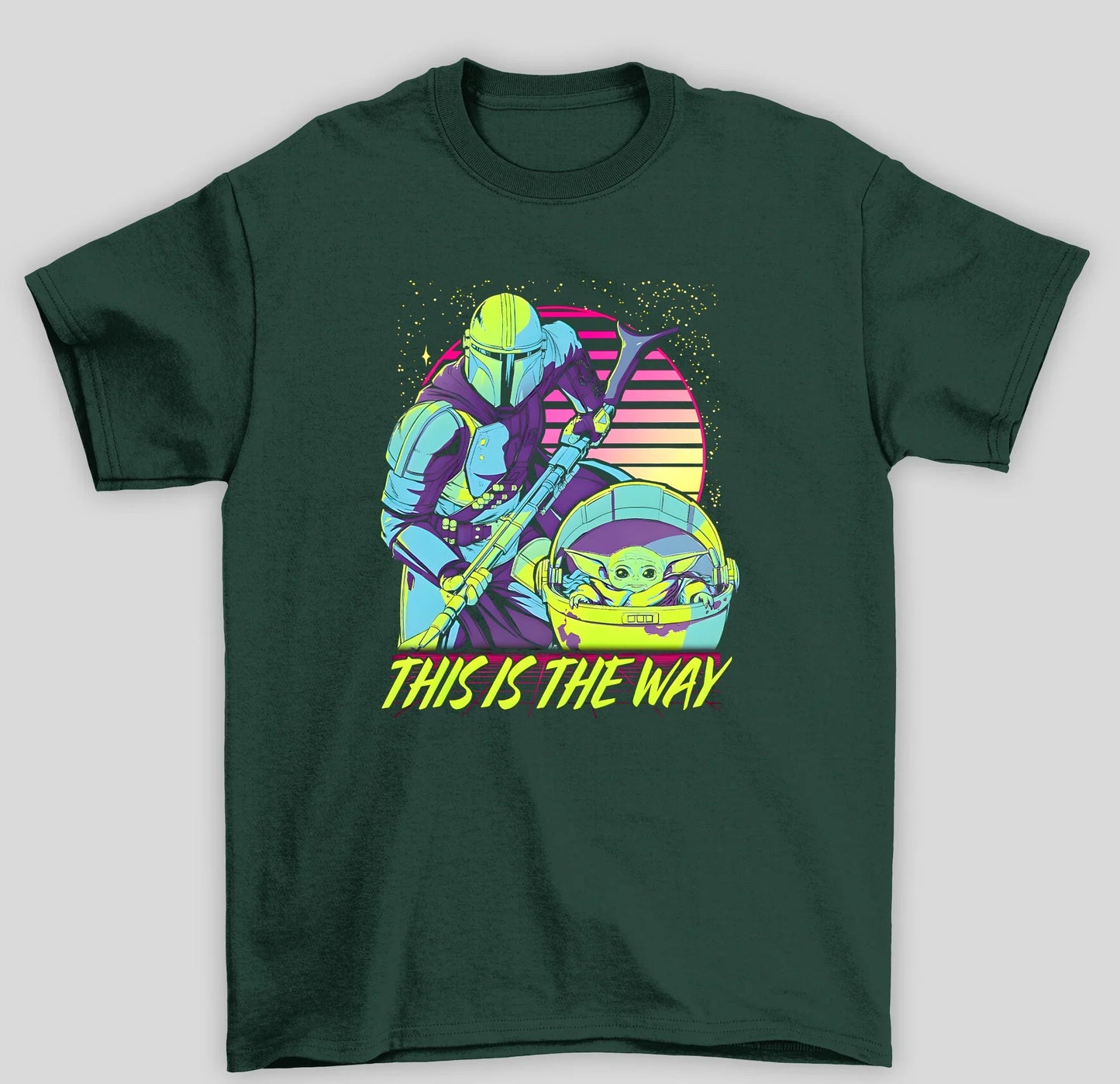 Camiseta Básica Unissex The Mandalorian This Is The Way Vaporwave