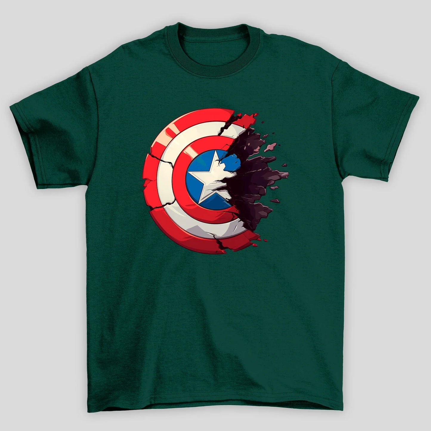 Camiseta Básica Unissex Capitão América Escudo Quebrado