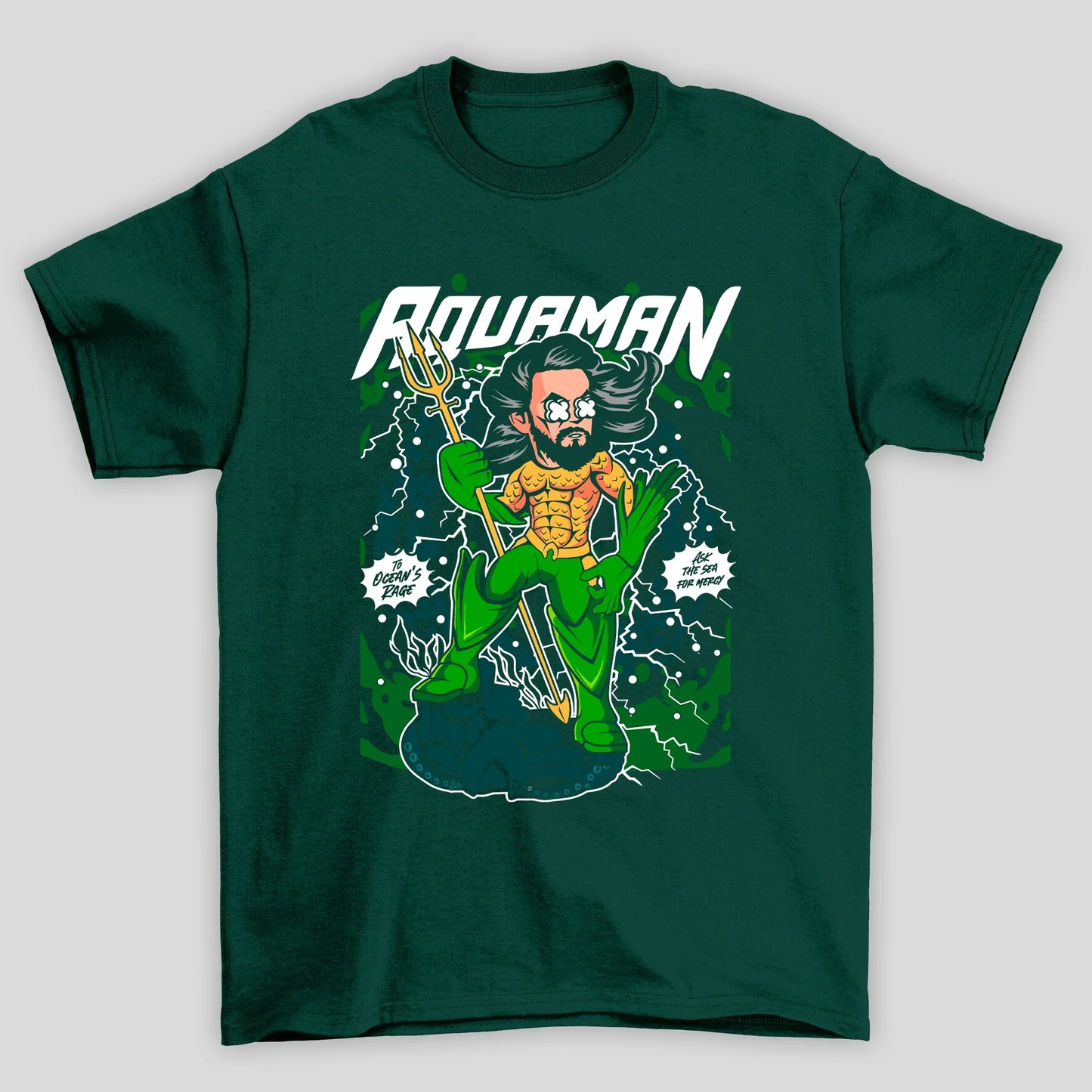 Camiseta Básica Unissex Aquaman Tridente Cartoon