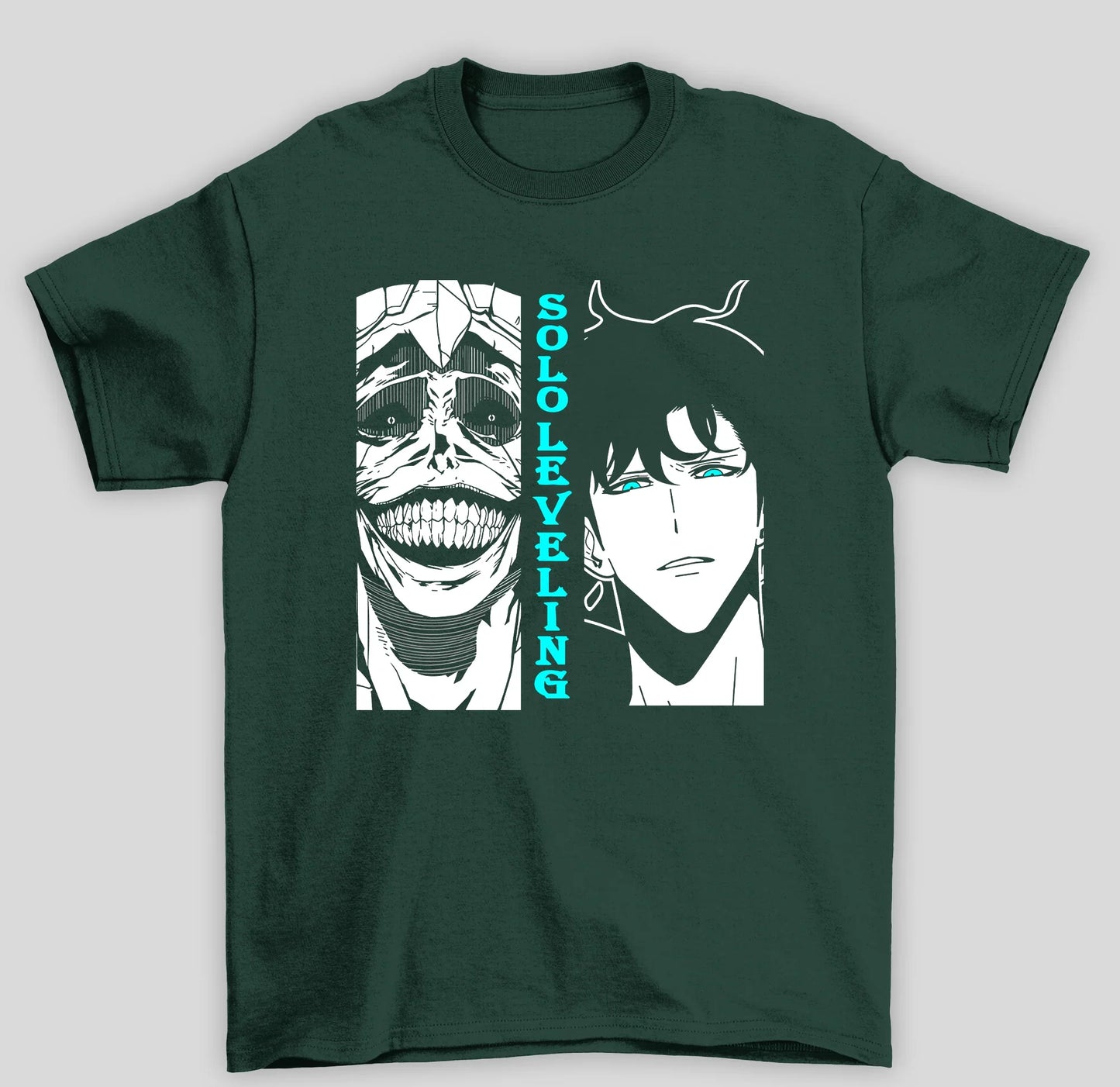 Camiseta Básica Unissex Solo Leveling Sung e Monstro