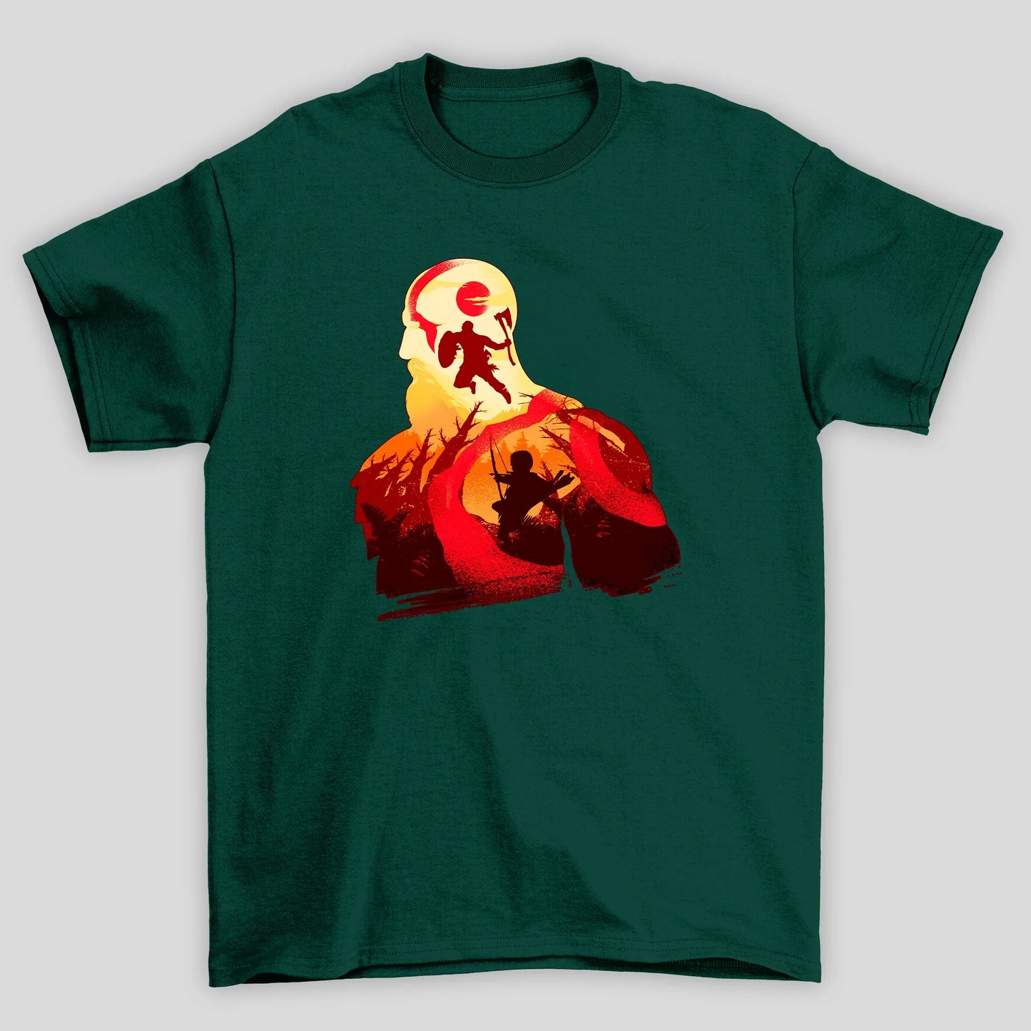 Camiseta Básica Unissex Kratos Rosto Atreus Silhueta God Of War