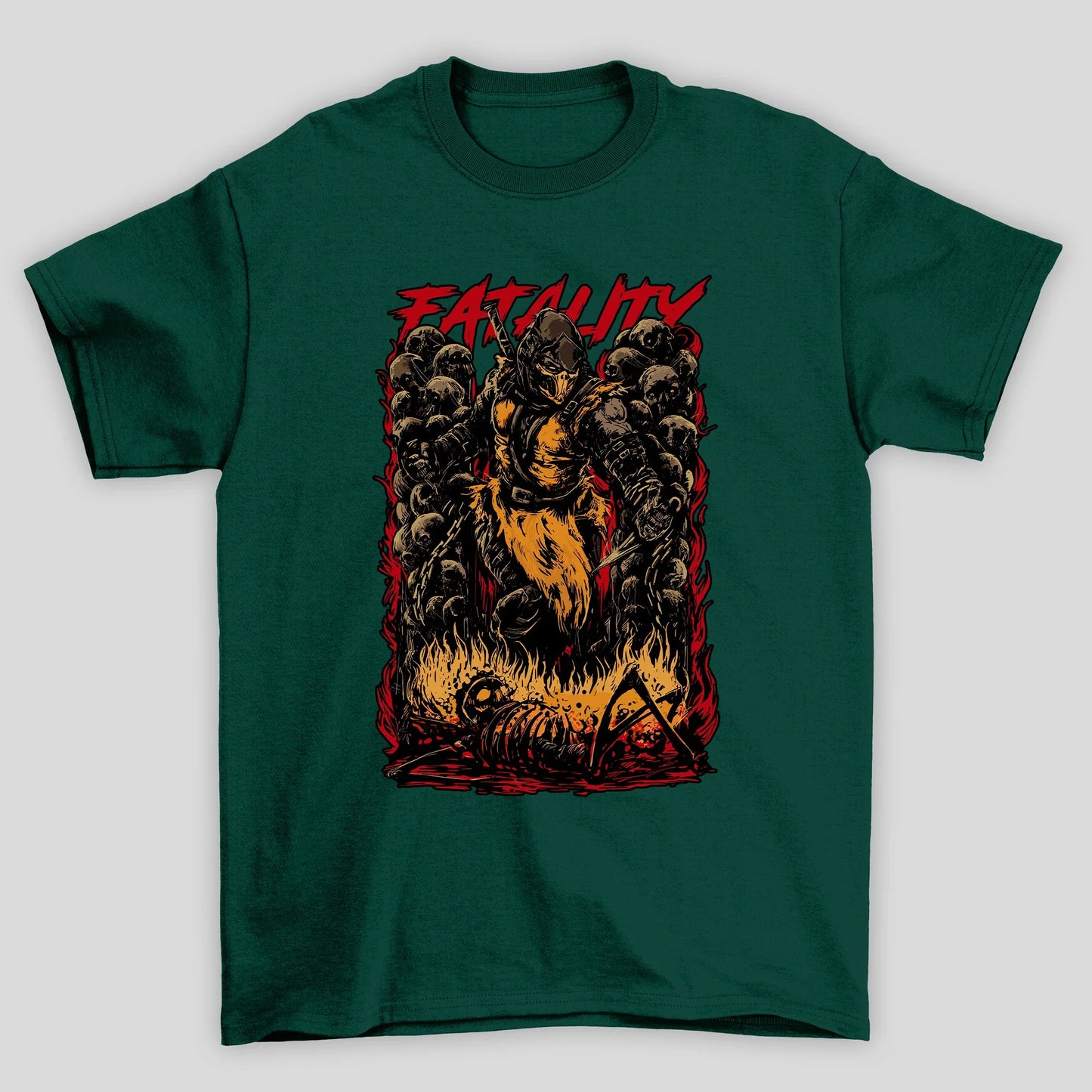Camiseta Básica Unissex Mortal Kombat Scorpion Fatality