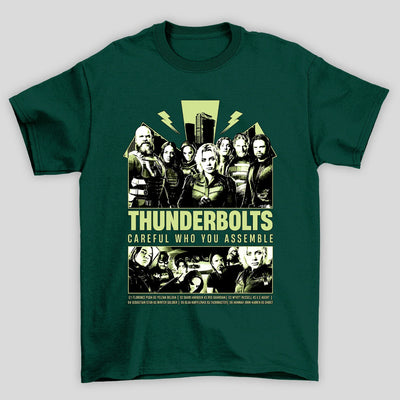 Camiseta Básica Unissex Thunderbolts Careful Who You Assemble