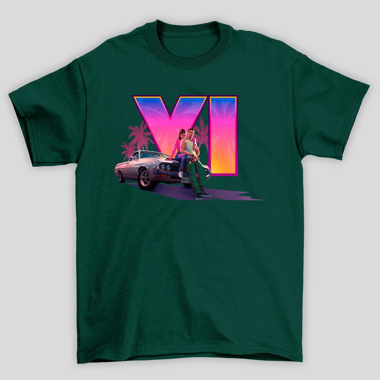 Camiseta Básica Unissex GTA Lucia E Jason Camionete Logo