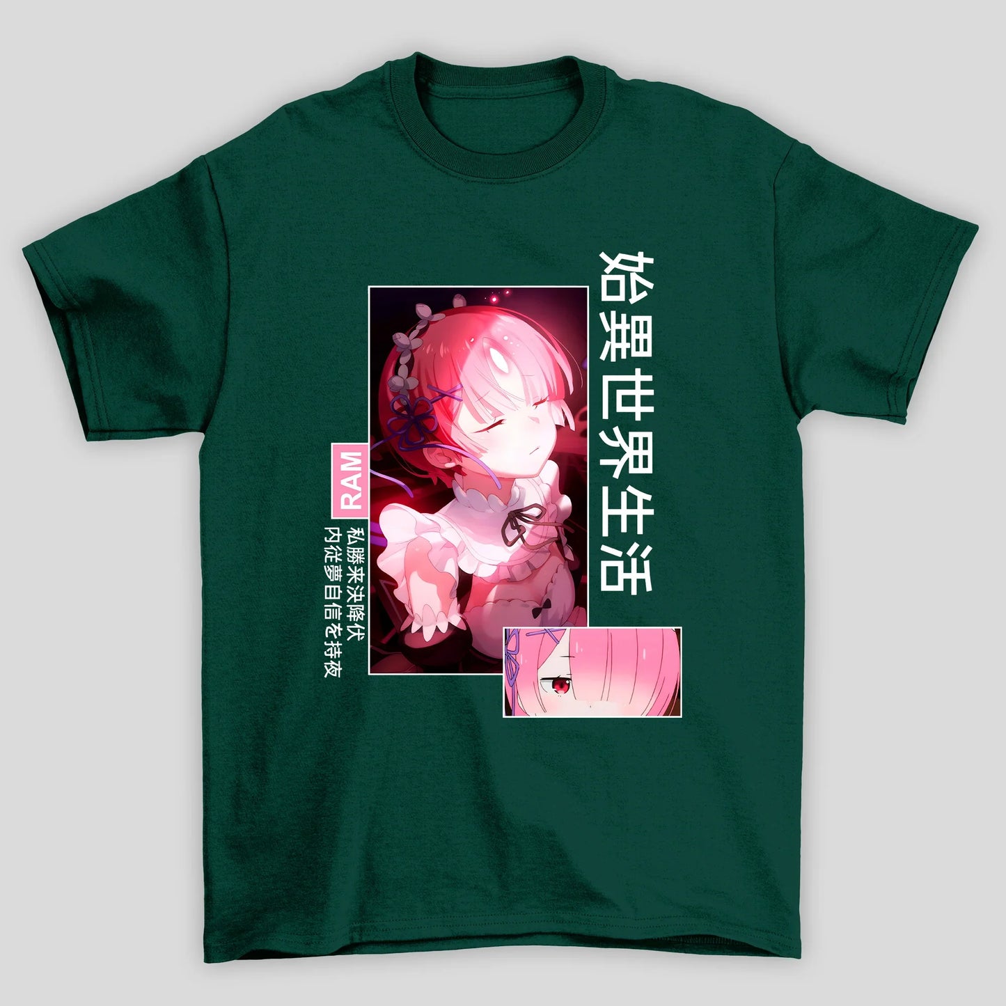 Camiseta Básica Unissex Kanji Ram Luz Re Zero