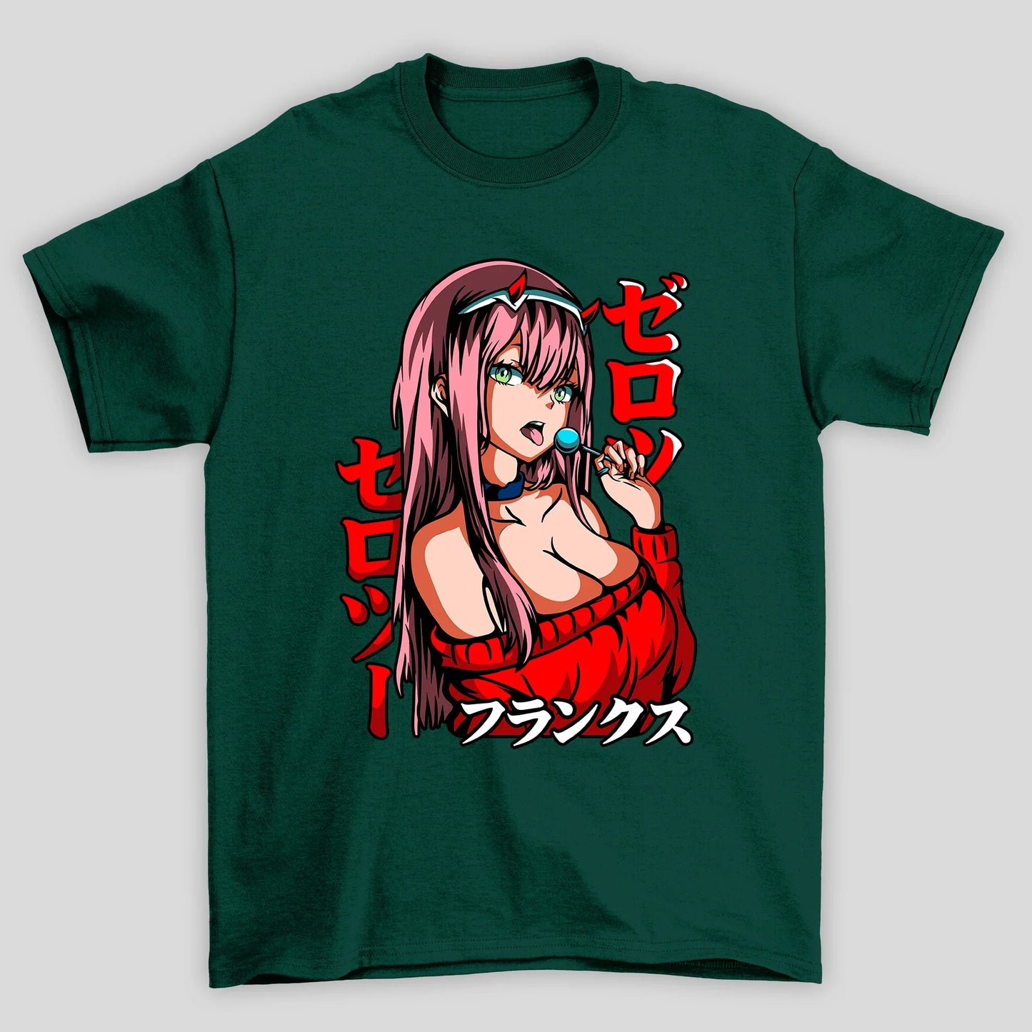 Camiseta Básica Unissex Zero Two Pirulito Kanji Darling In The Franxx