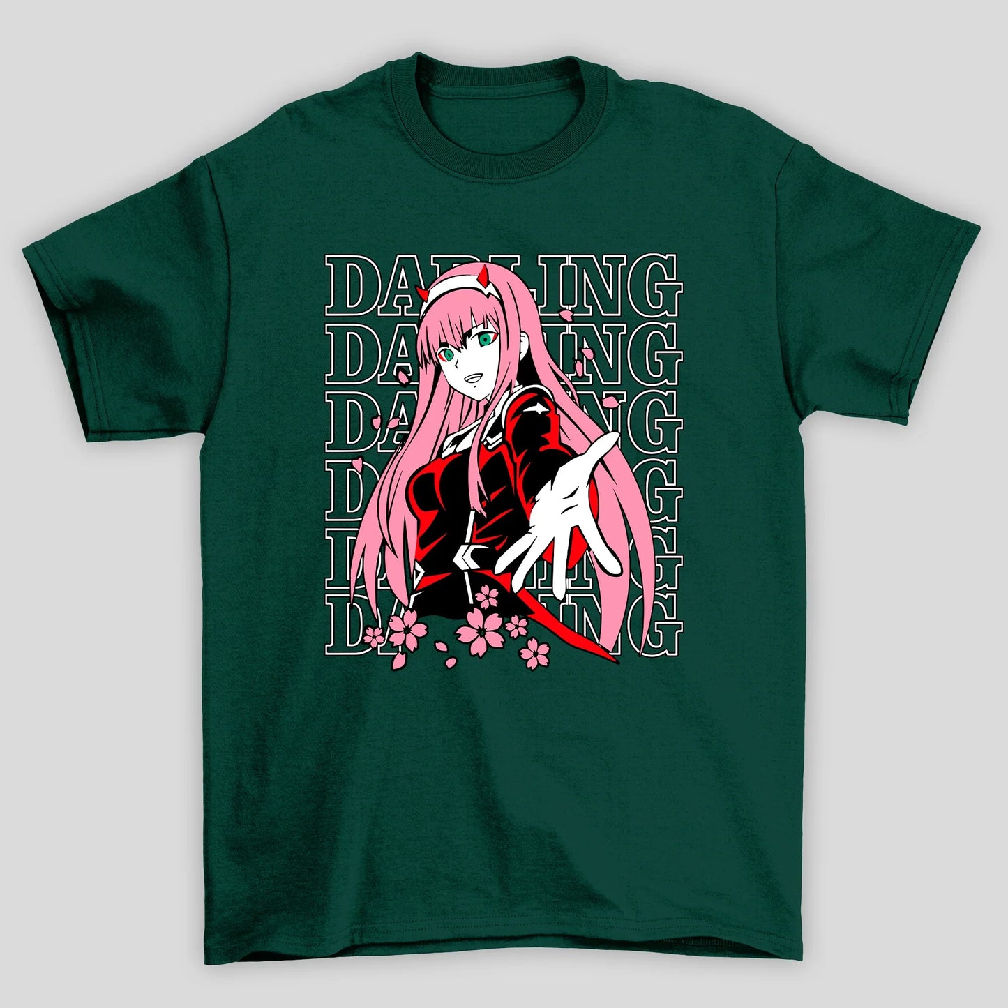 Camiseta Básica Unissex Zero Two Sakura Darling In The Franxx
