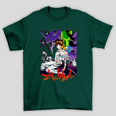 Camiseta Básica Unissex Shinji Rei Eva Kanji Evangelion