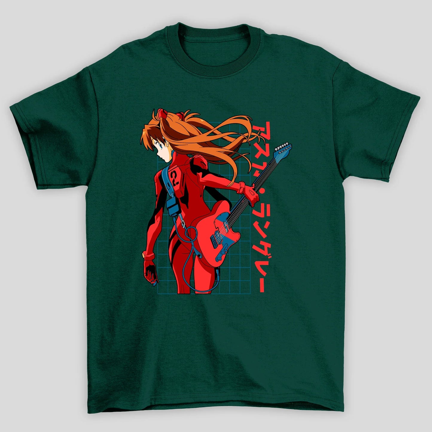Camiseta Básica Unissex Asuka Guitarra Kanji Evangelion