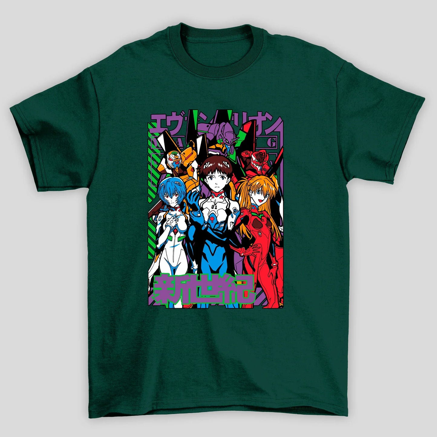 Camiseta Básica Unissex Rei Shinji Asuka Mechas Kanji Evangelion