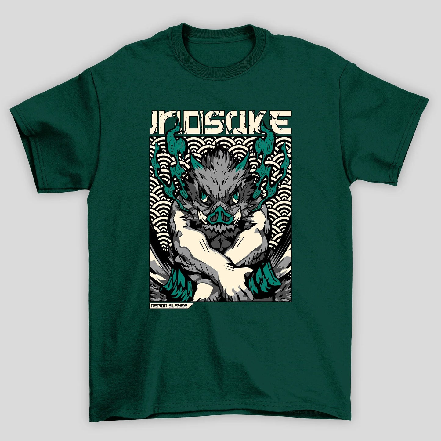 Camiseta Básica Unissex Demon Slayer Inosuke Fumaça Verde
