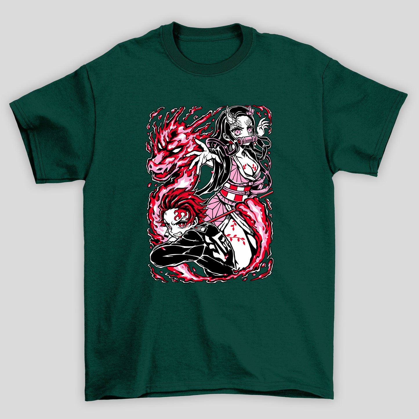 Camiseta Básica Unissex Nezuko Tanjiro Dragão