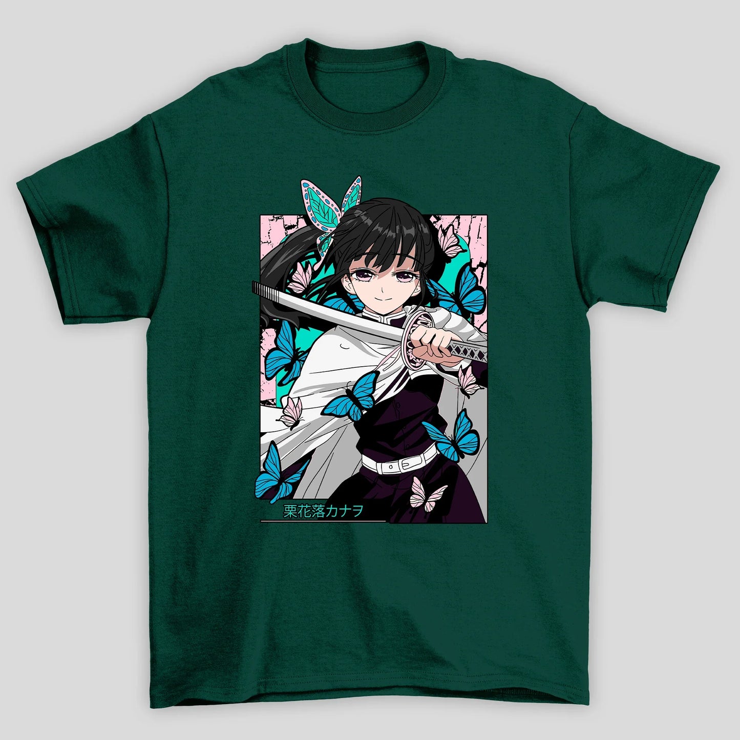 Camiseta Básica Unissex Demon Slayer Kanao Borboleta Kanji