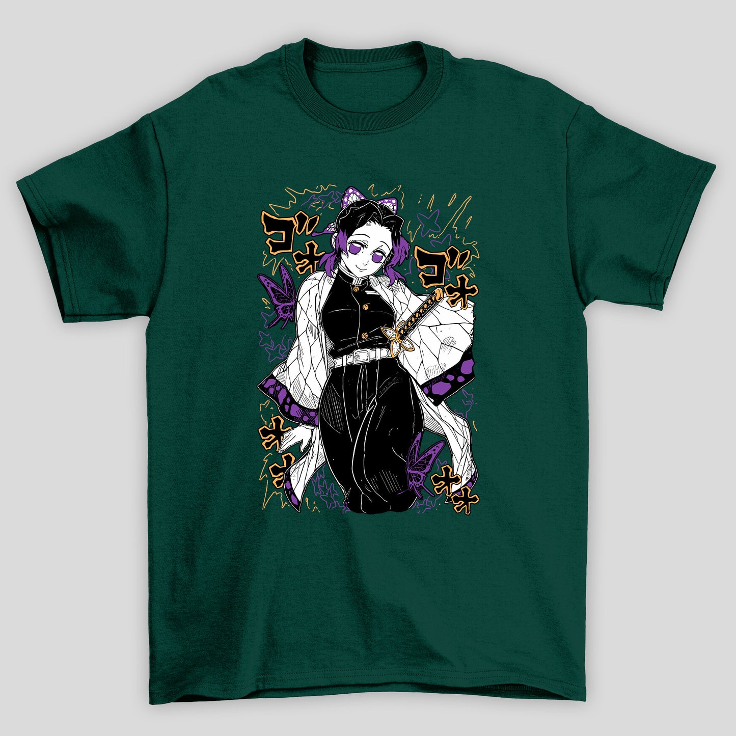 Camiseta Básica Unissex Demon Slayer Shinobu Kanji Raios