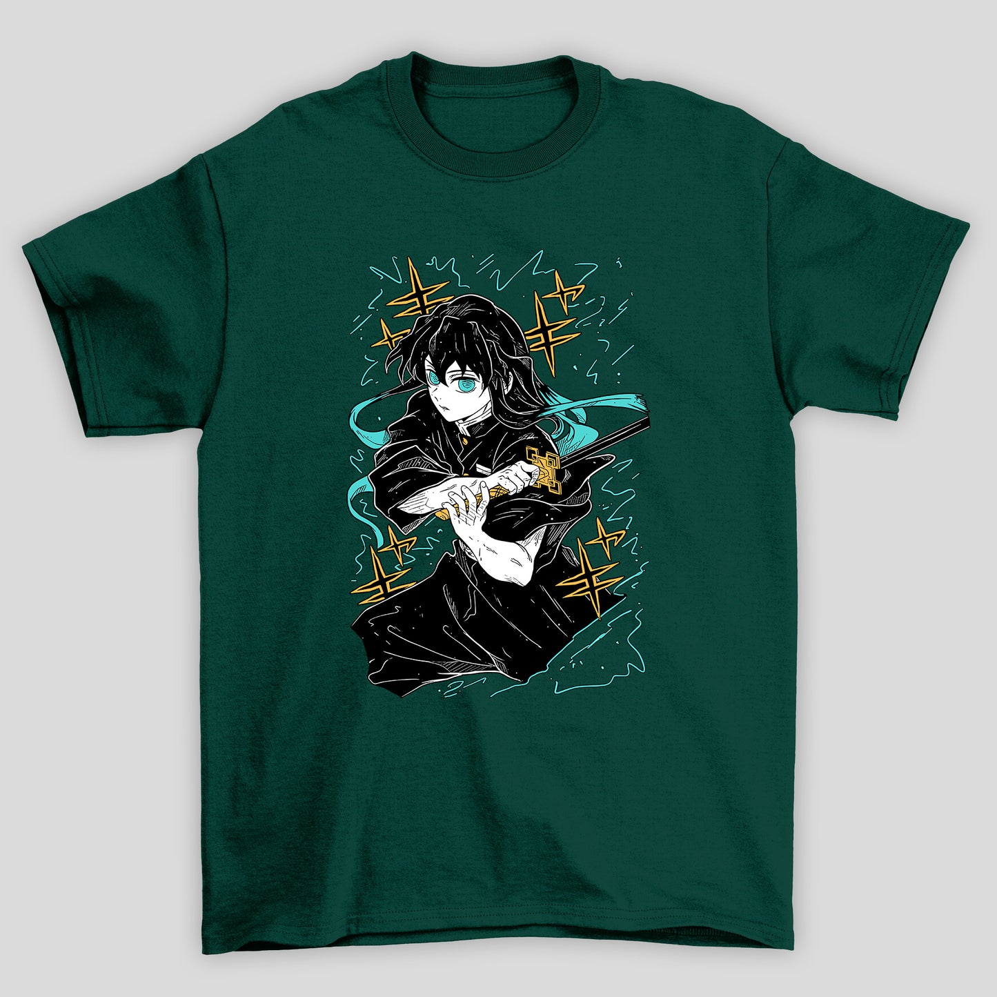 Camiseta Basica Unissex Demon Slayer Tokito Kanji Raios