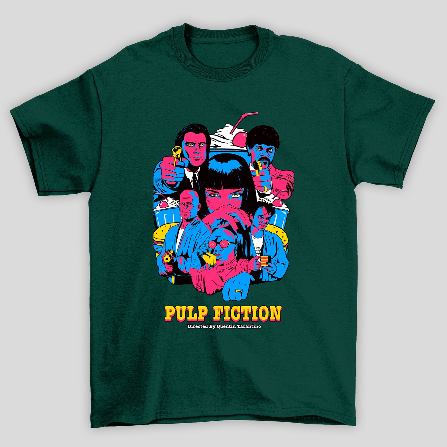 Camiseta Básica Unissex Arte Pop Azul Magenta Pulp Fiction