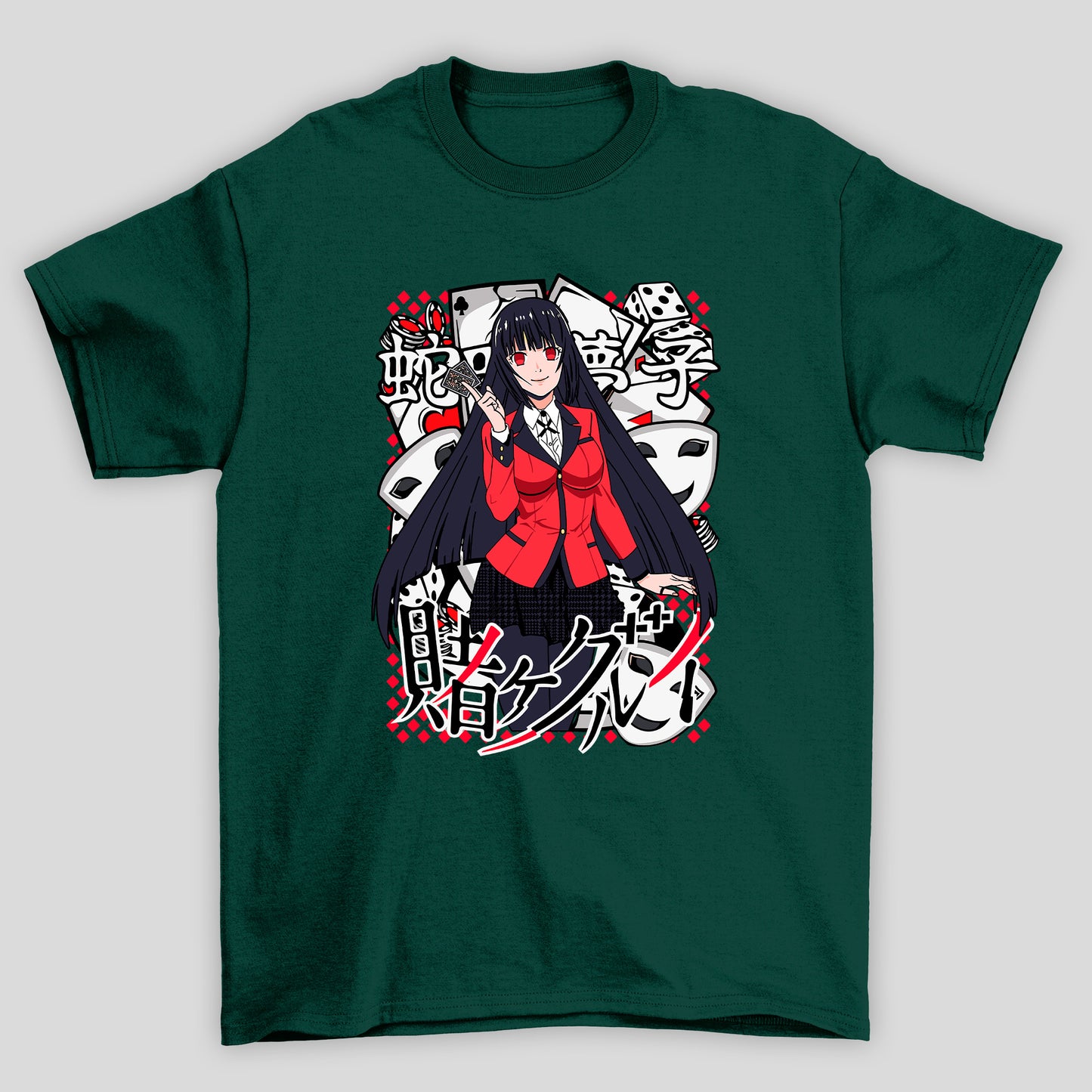 Camiseta Básica Unissex Yumeko Jabami Mascaras Kanji Kakegurui