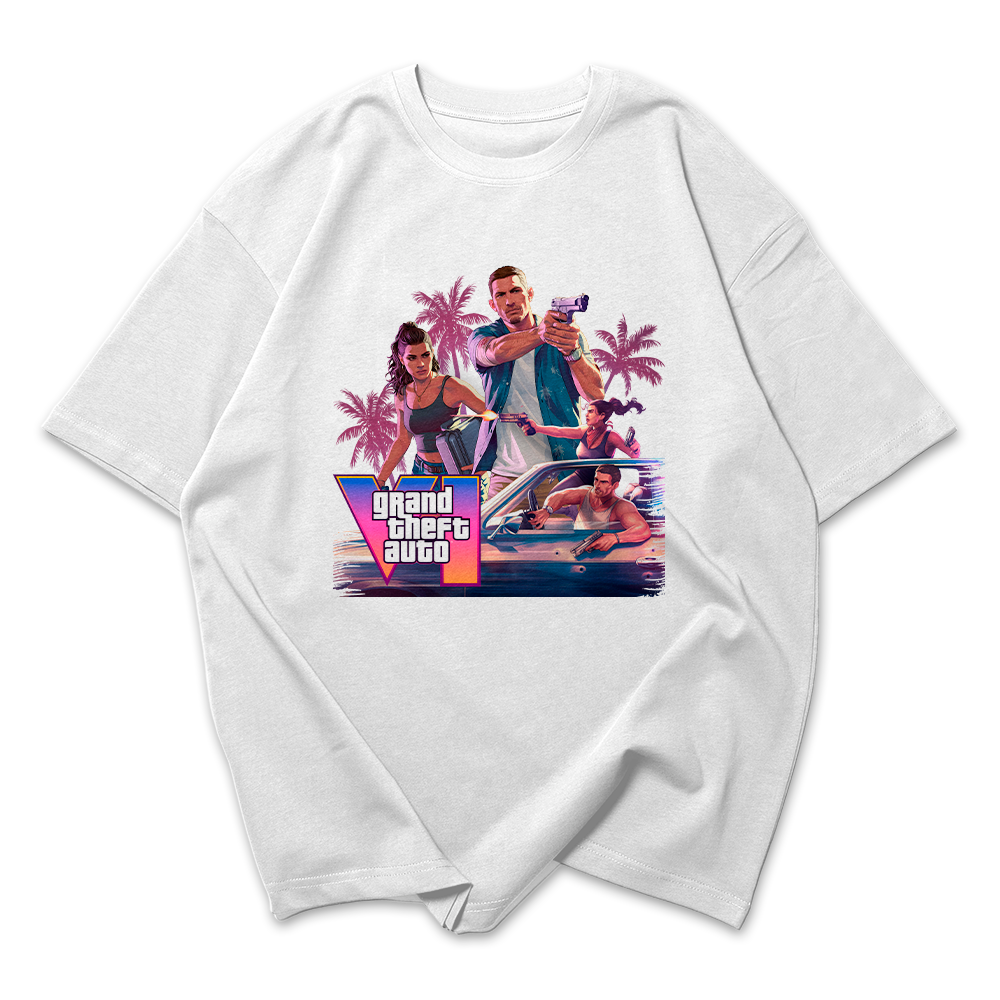Camiseta Oversized GTA 6 Lucia e Jason Montagem
