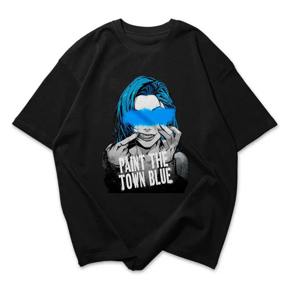 Camiseta Oversized Arcane Jinx Tinta Rosto