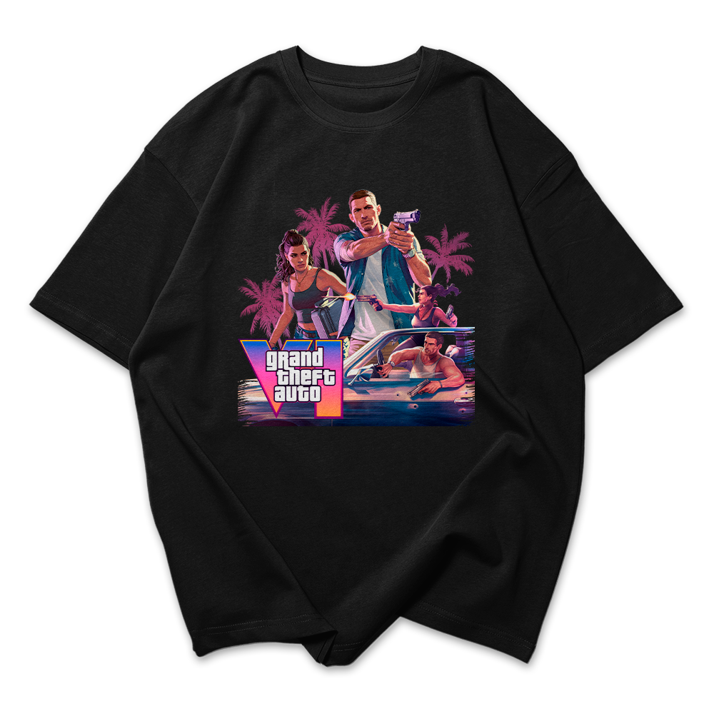 Camiseta Oversized GTA 6 Lucia e Jason Montagem