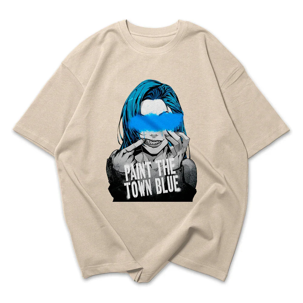 Camiseta Oversized Arcane Jinx Tinta Rosto