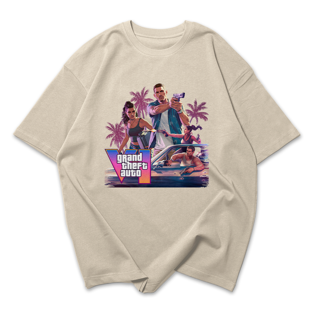 Camiseta Oversized GTA 6 Lucia e Jason Montagem